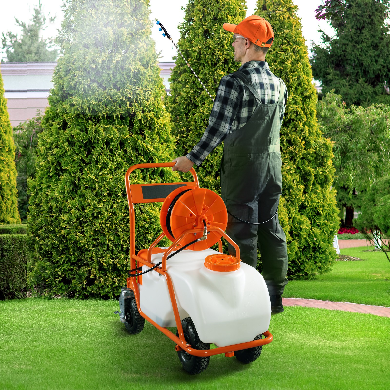 VEVOR Battery Powered Lawn Sprayer Cart Sprayer 15 Gal Tank w/ Wheels 0-90 Psi