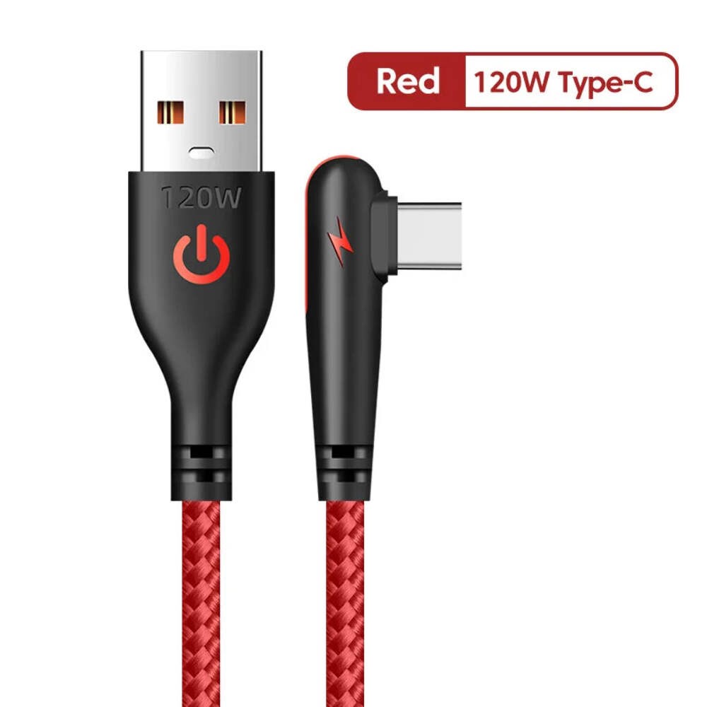 Cable USB-C 120W 90° Codo Carga Rápida Huawei Xiaomi Samsung