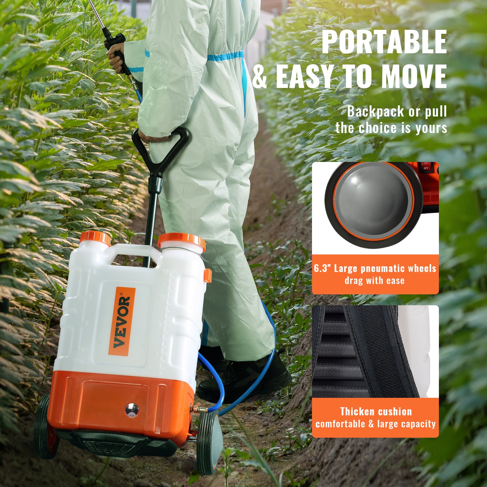 VEVOR Battery Powered Backpack Sprayer with Wheel 4 Gal Tank 0-94 PSI Adjustable