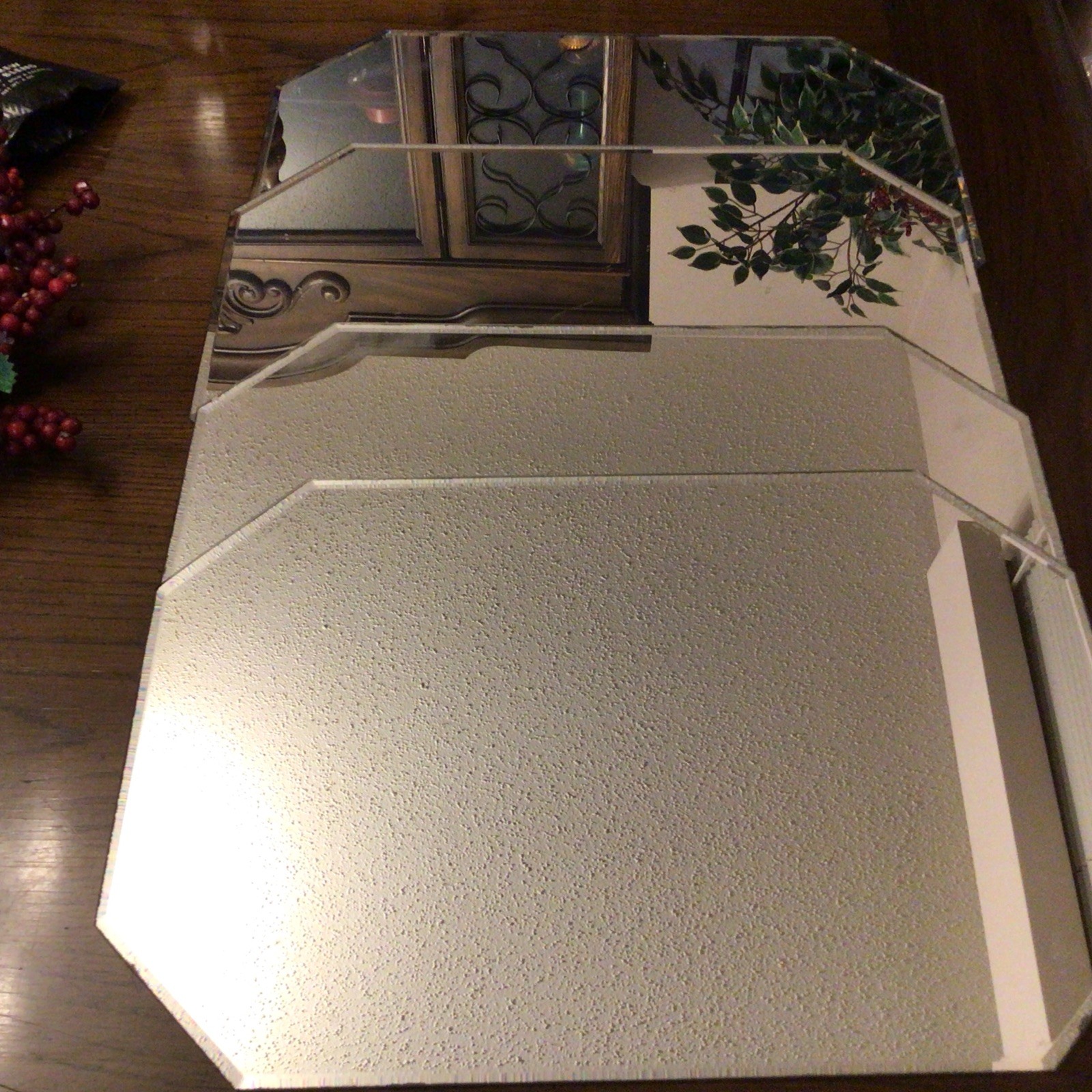 Vintage Mirrored Placemats.Octagon with Beveled Edges. 5 Placemats. Estate Sale.