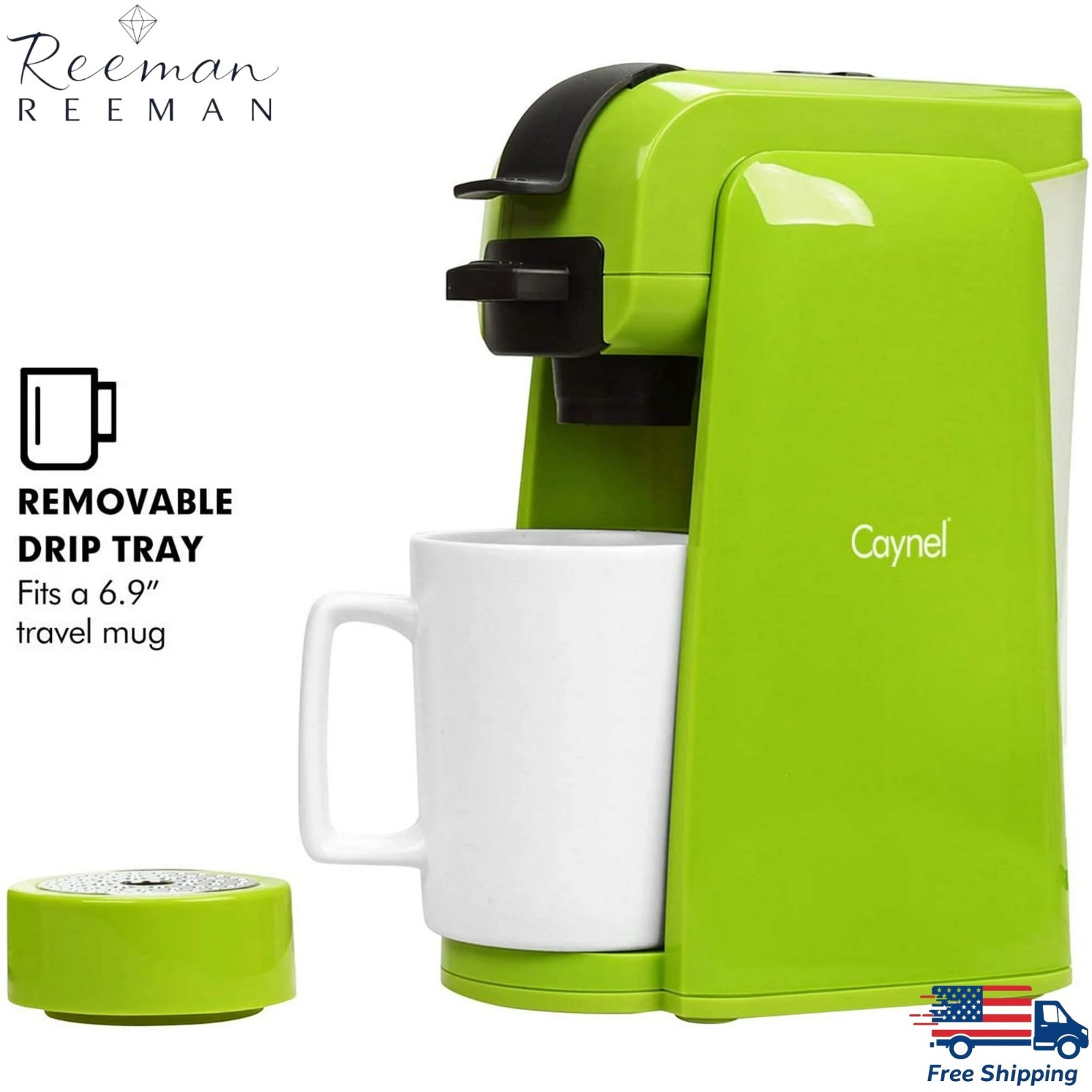 Caynel Single Serve K-Cup Pod Coffee Maker Brewer Removable Water Tank Green 14z