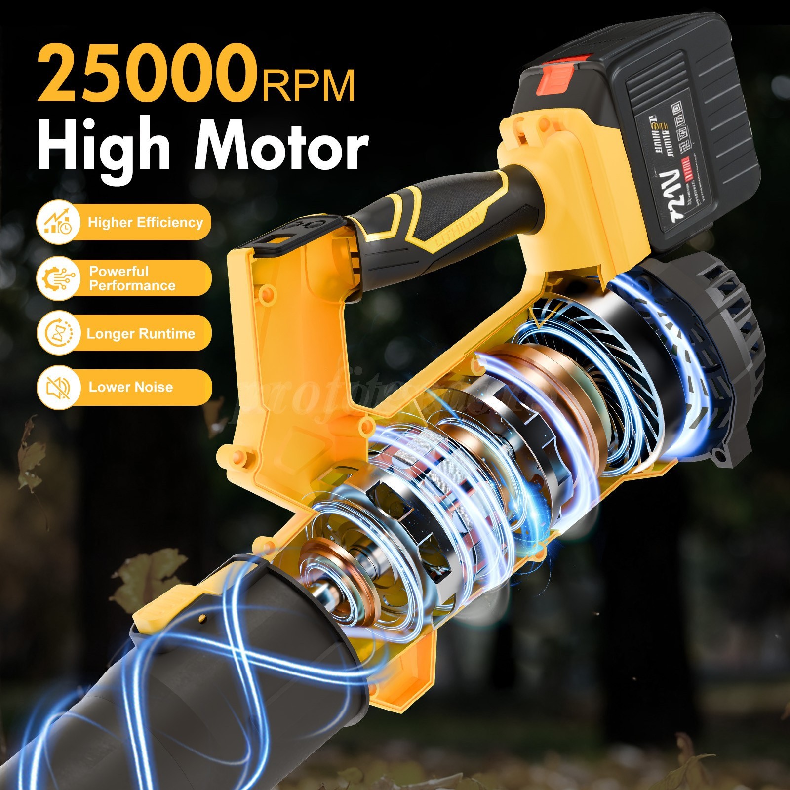 Cordless Leaf Blower 650CFM/280MPH & 6 Speed Levels Electric w/2 Batteries 6.0Ah