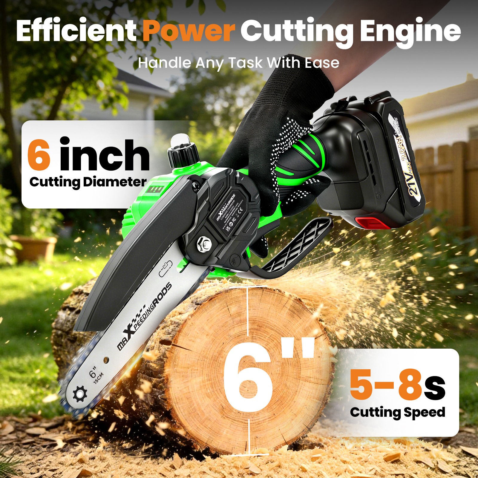 21V for Cordless Mini Chainsaw with 2 Batteries 6inch Guide Bar Wood Pruning