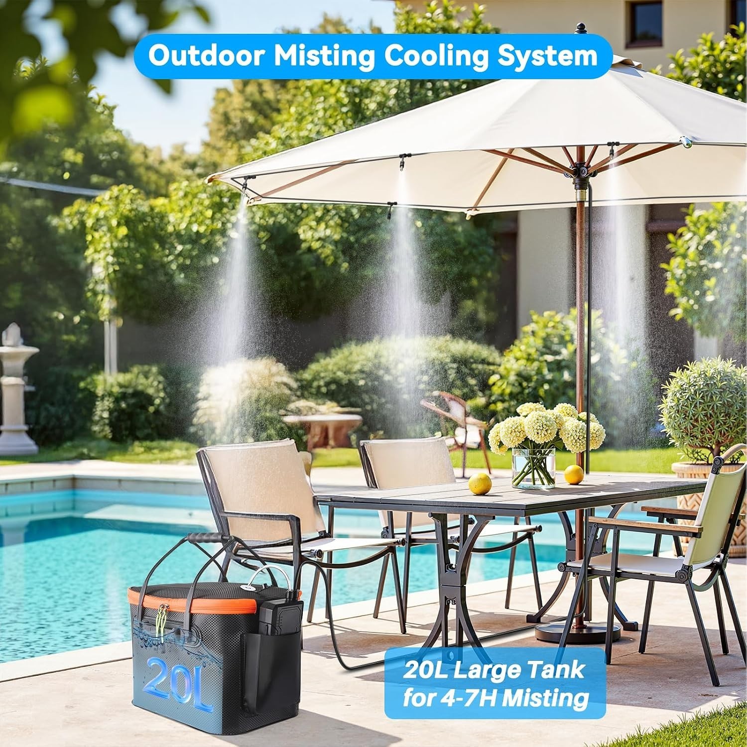 Compact Battery Powered Misting System for Outdoor Cooling