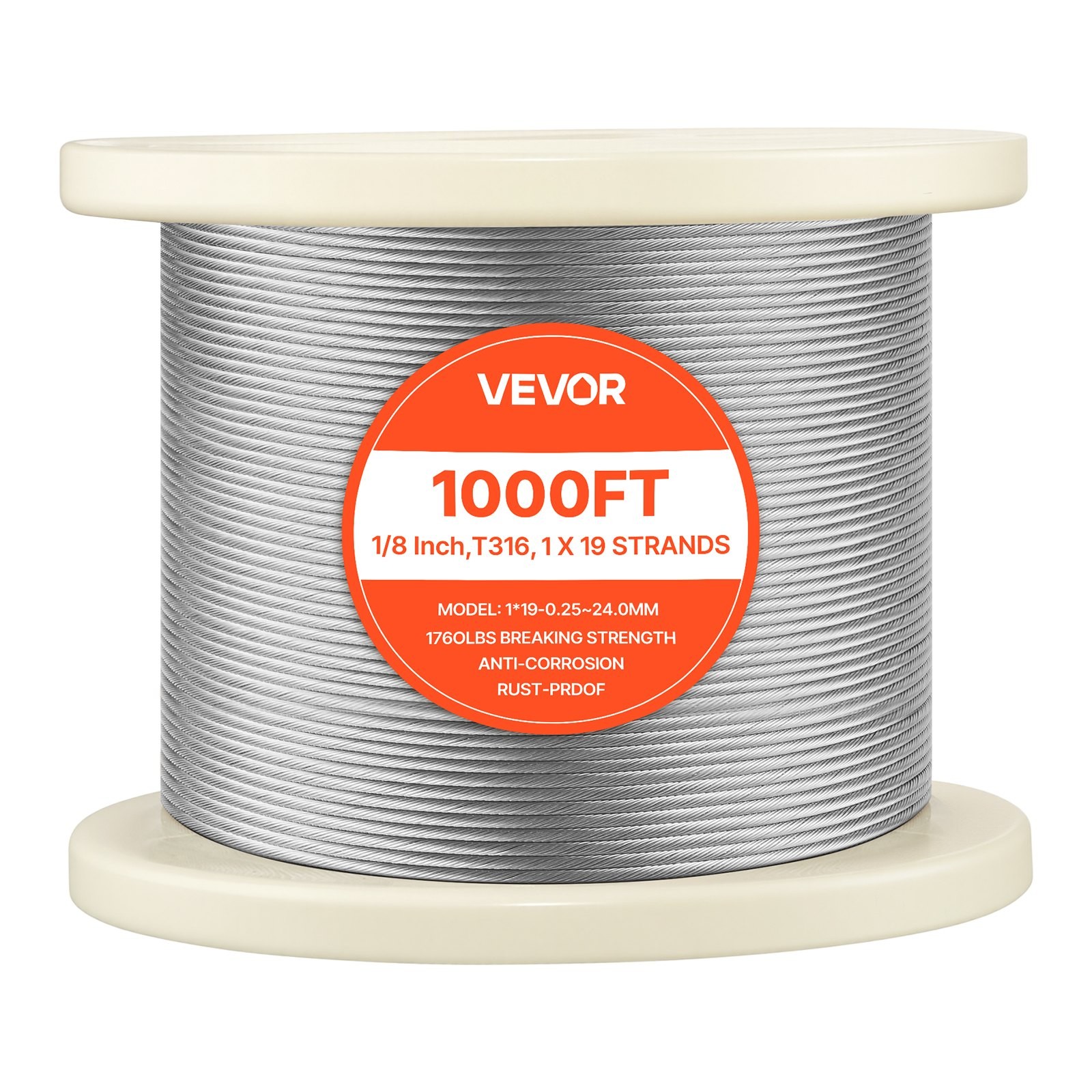 1/8 Inch Wire Rope, 1000 ft Length, 316 Stainless Steel Wire Cable with Cutter,