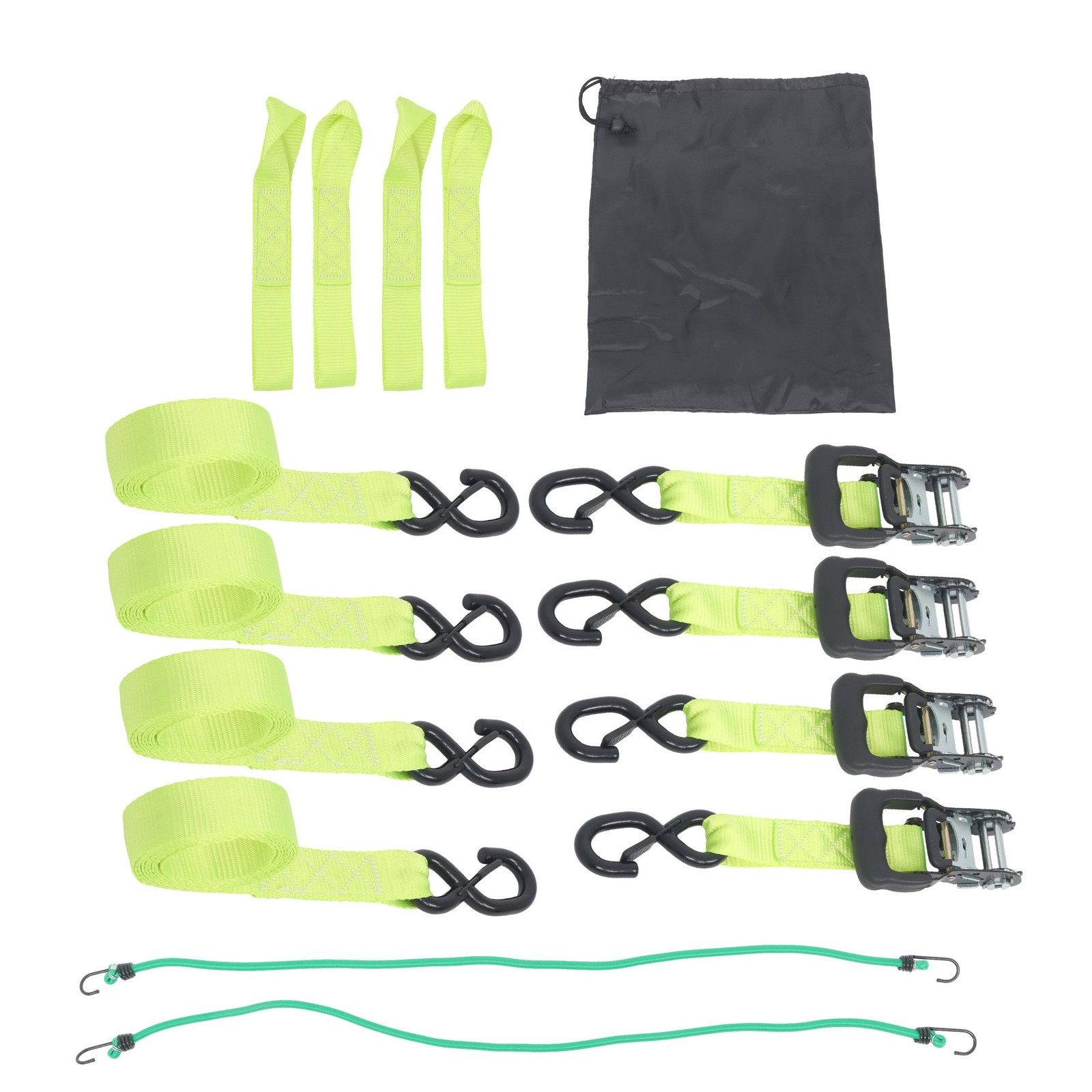Ratchet Straps (4 Pack) – 5208 lbs Break Strength 1.6″x8′ Green Tie Down Straps