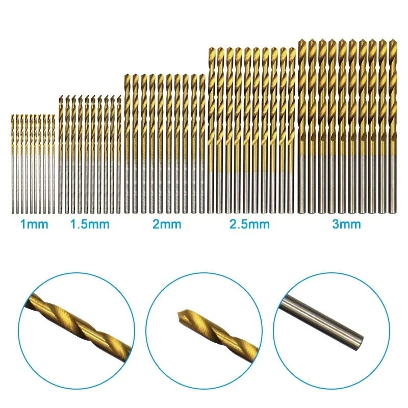 50pc titanium plated twist drill set 1-3mm small drill bit electric drill
