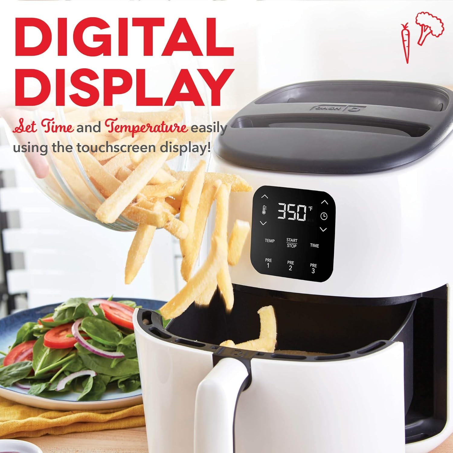 Digital Air Fryer – 2.6 Quart Small Compact Mini Air Fryer Dishwasher Safe Parts