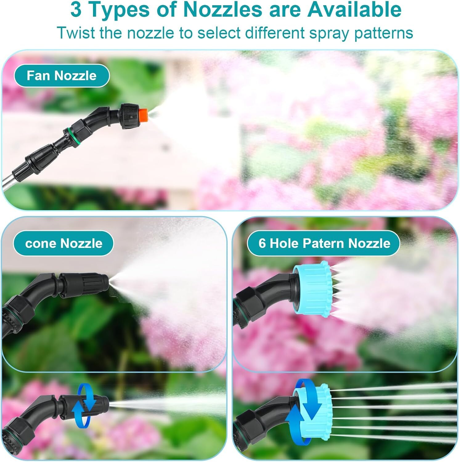 2gal/1.35gal Battery Powered Sprayer Electric Garden Sprayer 3 Mist Nozzles Port