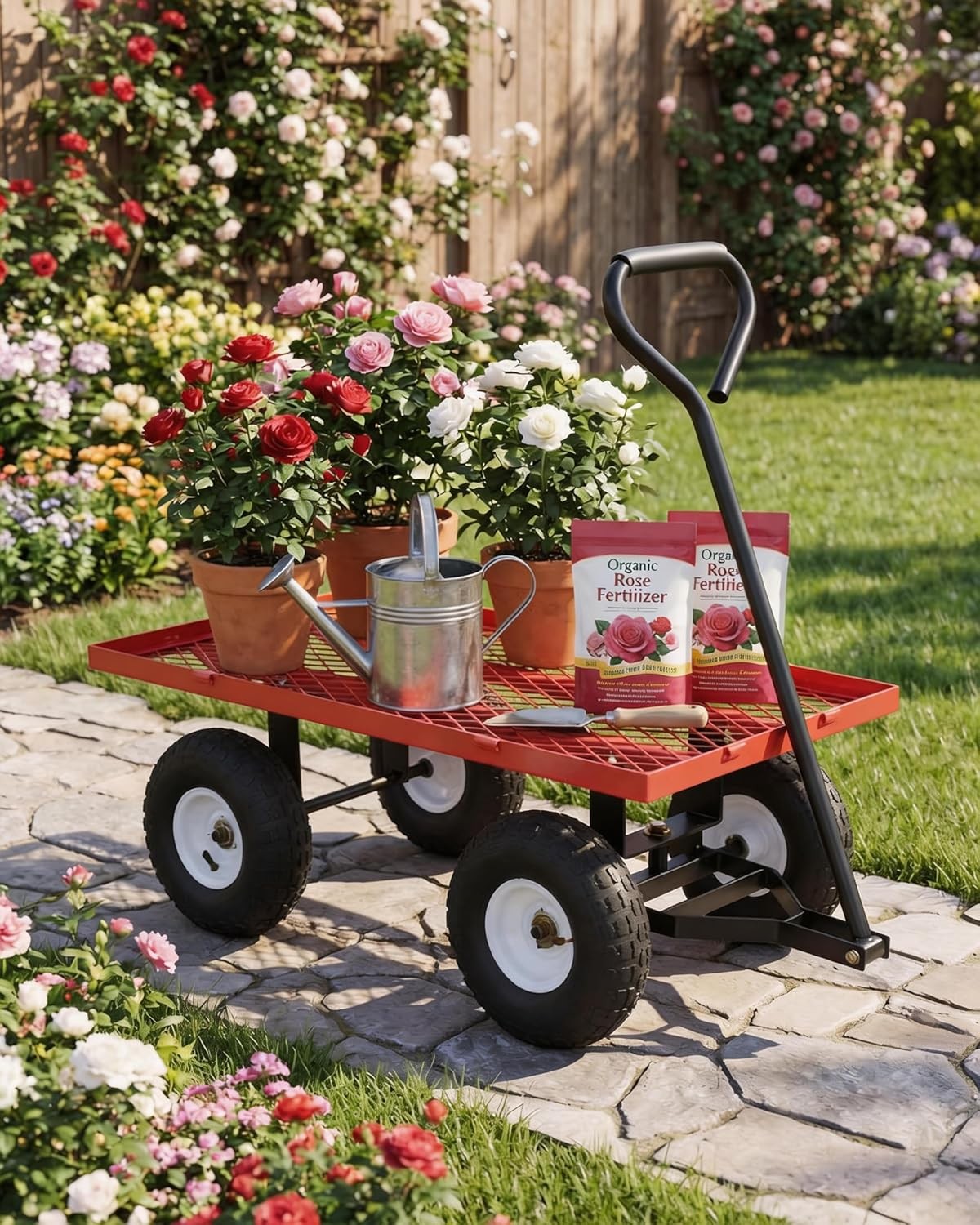 400 LBS Capacity Steel Utility Wagon with 10″ All-Terrain RED Cart, Garden