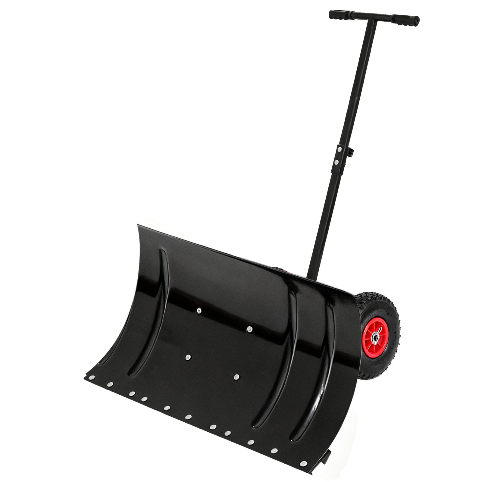 Snow Shovel Pusher w/ Adjustable Handle & Wheels for Driveway Snow Removal New