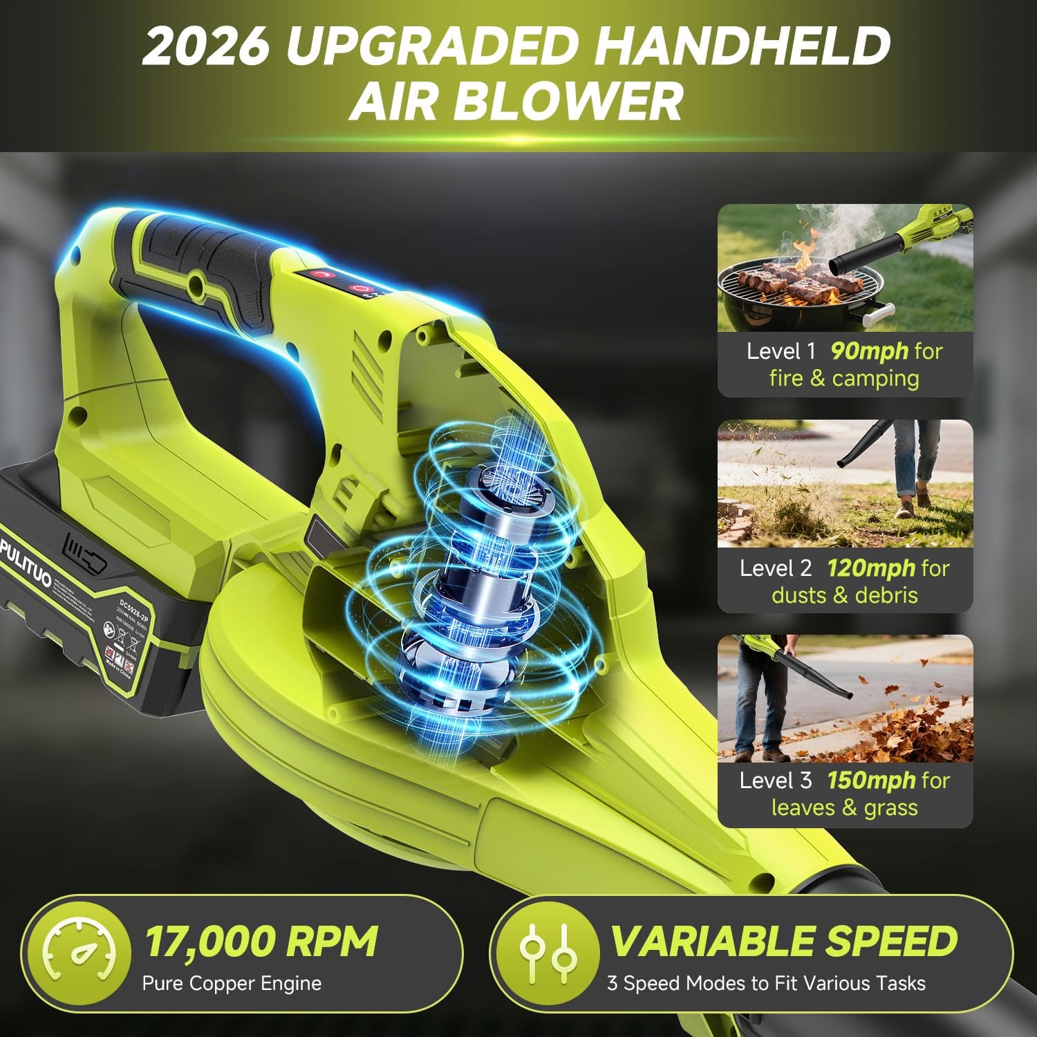 New Leaf Blower Cordless with 2X 4.0Ah Batteries and Charger, 150MPH Lightweight