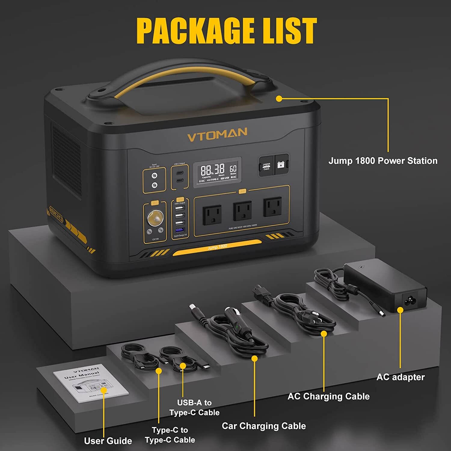 VTOMAN Jump 1800 Portable Power Station 1800W With Extra Battery 3096Wh LiFePO4