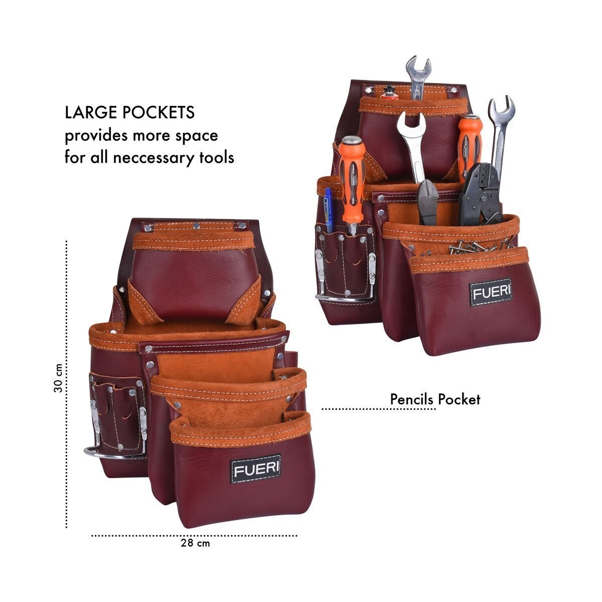 Leather Tool Pouch Heavy Duty Leather Tool Belt Set Carpenters Plumbers Tool Bag