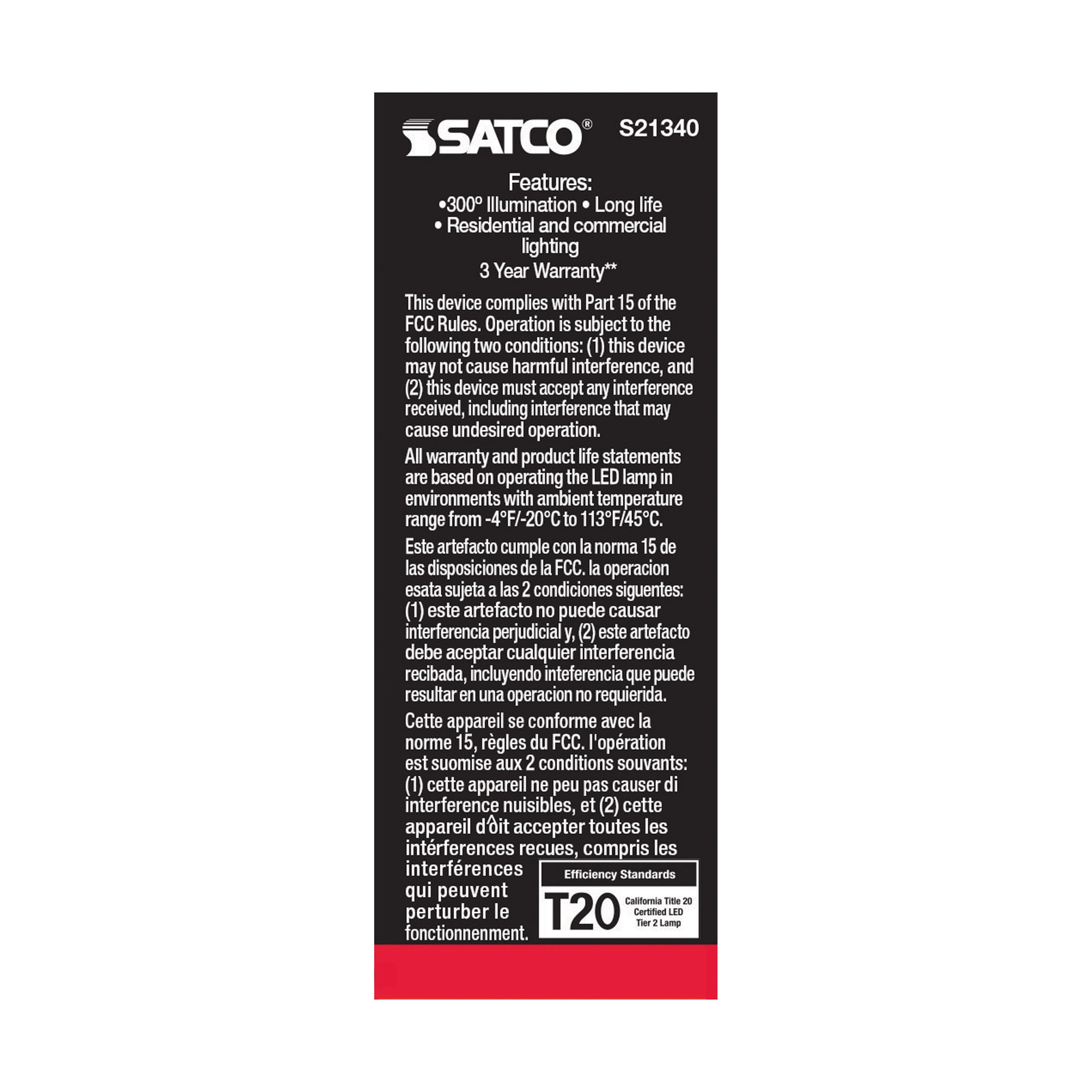 Satco S21340 LED Filament Tube 120V 2.8W =25W T6 Candelabra E12 2700K Warm White