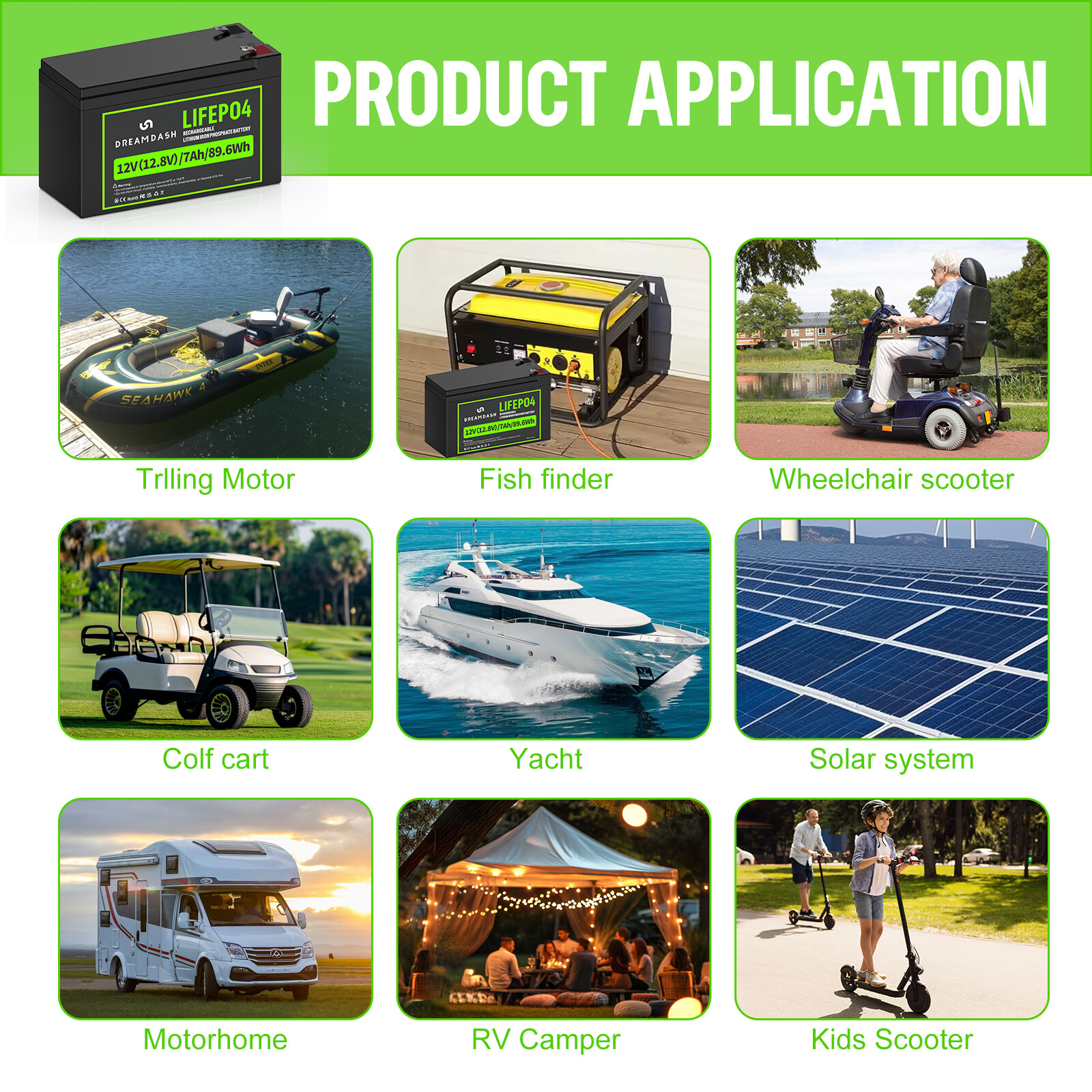 12.8V 7Ah LiFePO4 Lithium Battery, 4000+ Cycles Built-in BMS for Fish Kids Car