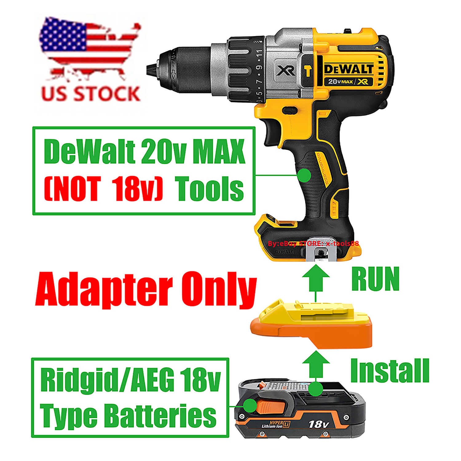 1x Adaptor For RIDGID 18v Batteries To DeWalt 20v MAX XR Type Tools – US STOCK
