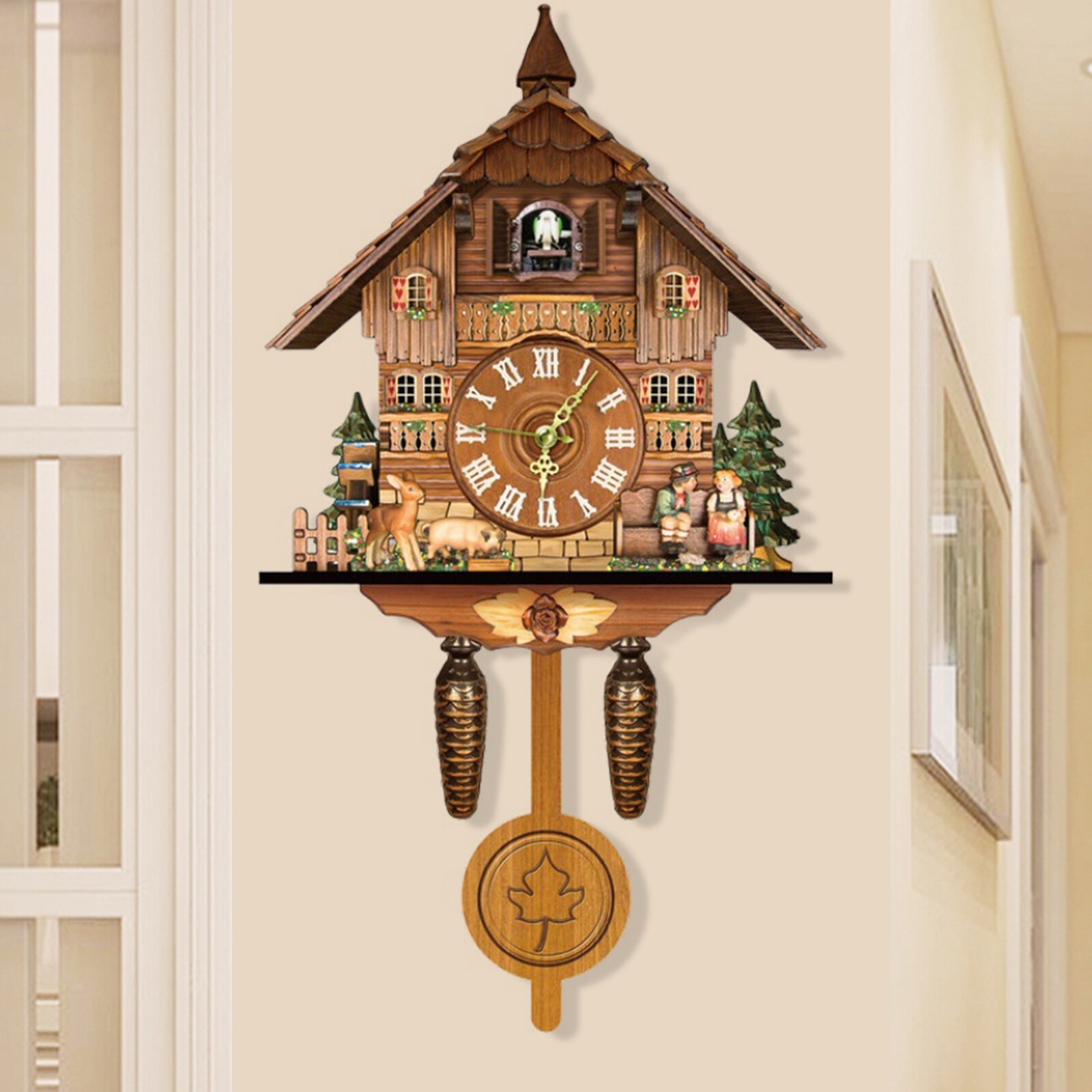 Vintage Cuckoo Wall Clock – Elegant Black Forest Design with Singing Feature
