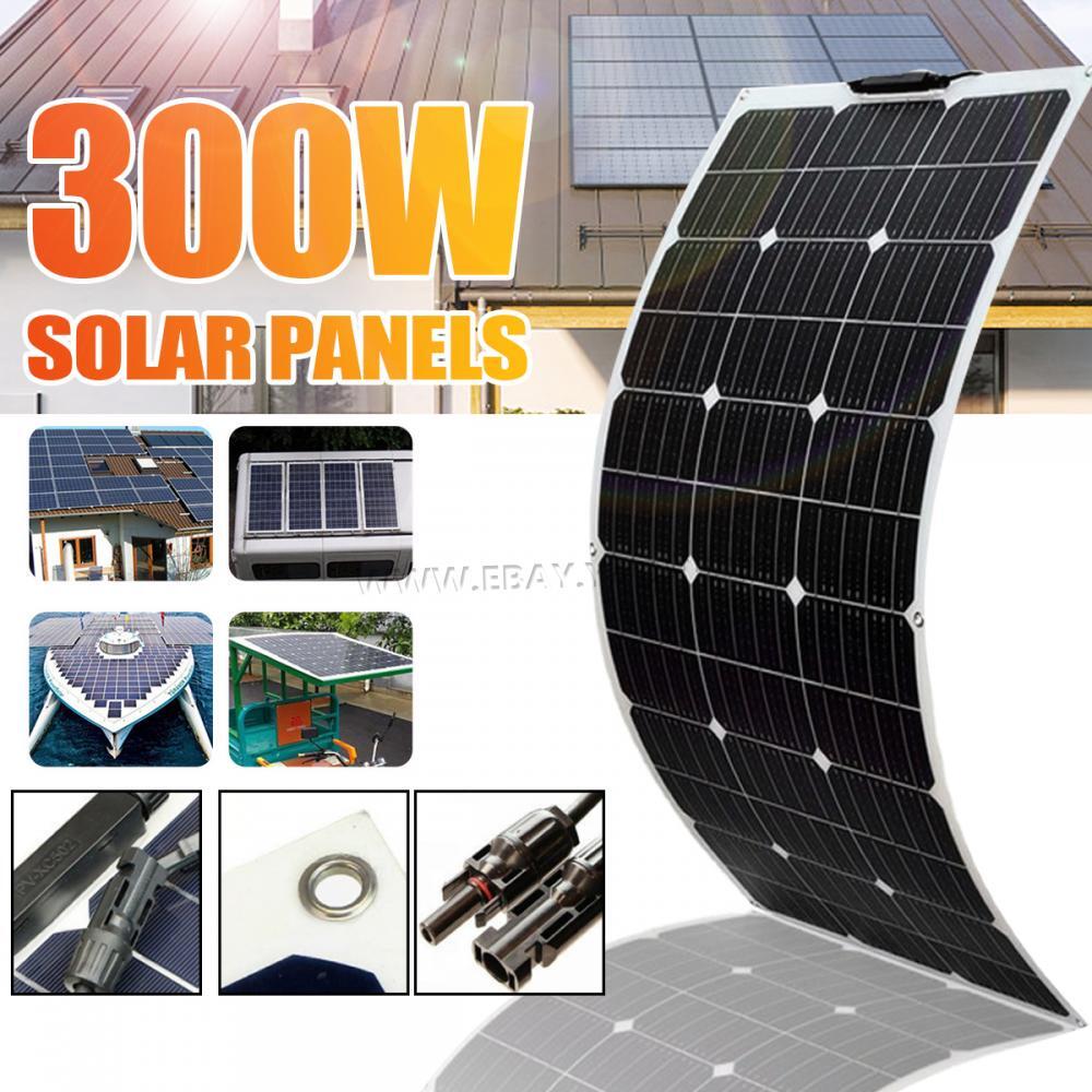 300W Watt Flexible 18V Mono Solar Panel Home RV Rooftop Camping Off-Grid Power