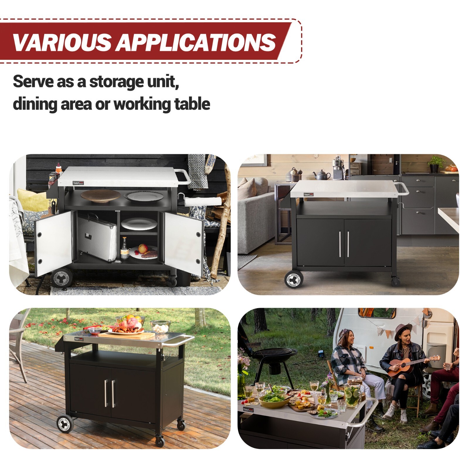 Royal Gourmet Movable Kitchen Cart with Storage Cabinet Grill Food Prep Table