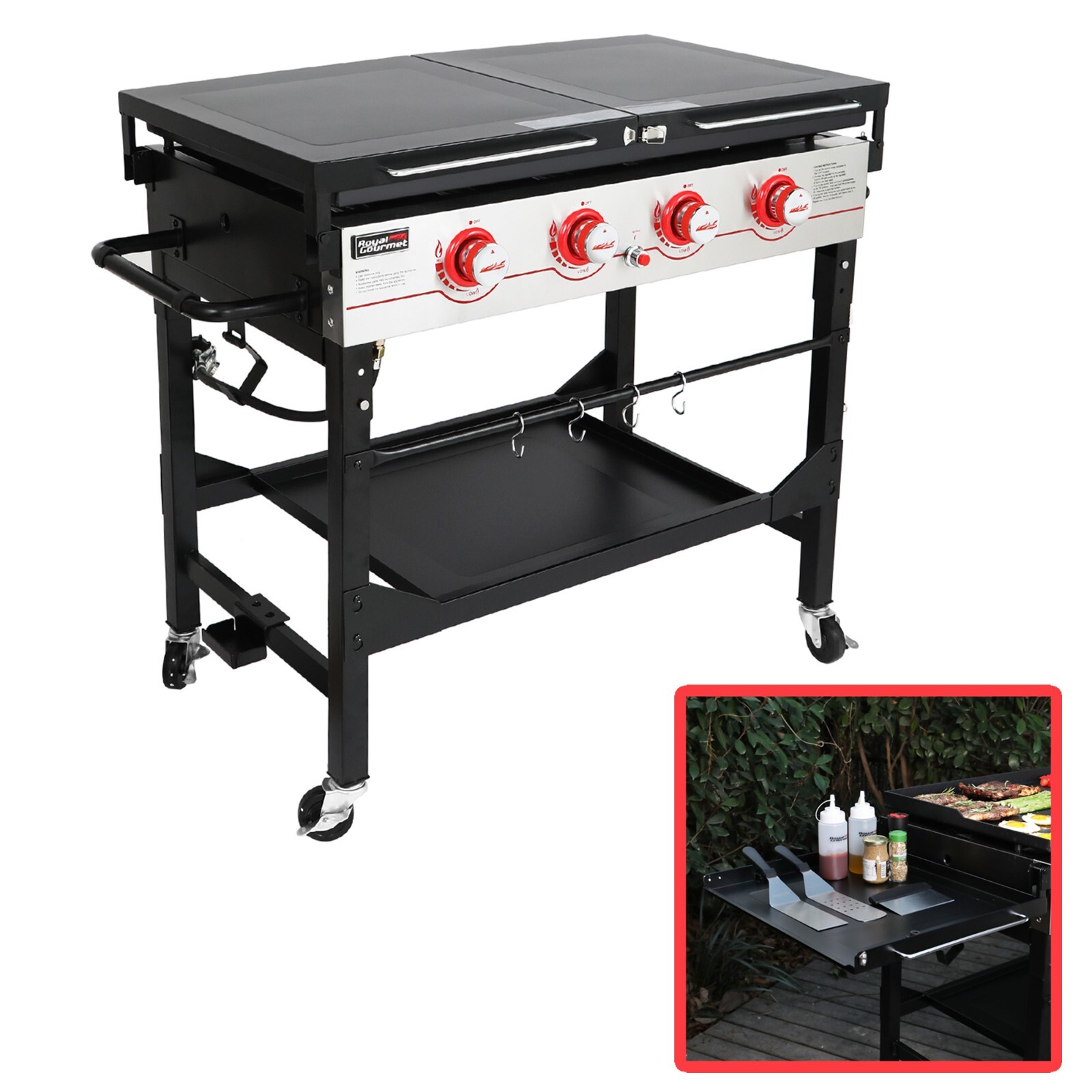Royal Gourmet 36-Inch Propane Gas Griddle with Foldable Side Shelves & Legs