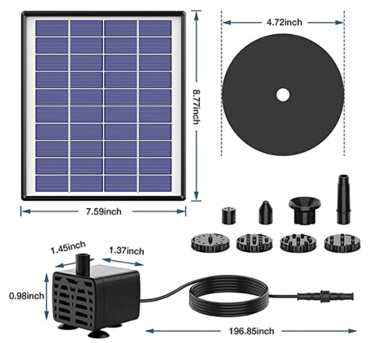 Brand New, AISITIN 6.5W Solar Fountain Pump, Built-in 1500mAh Battery, 6 Nozzles