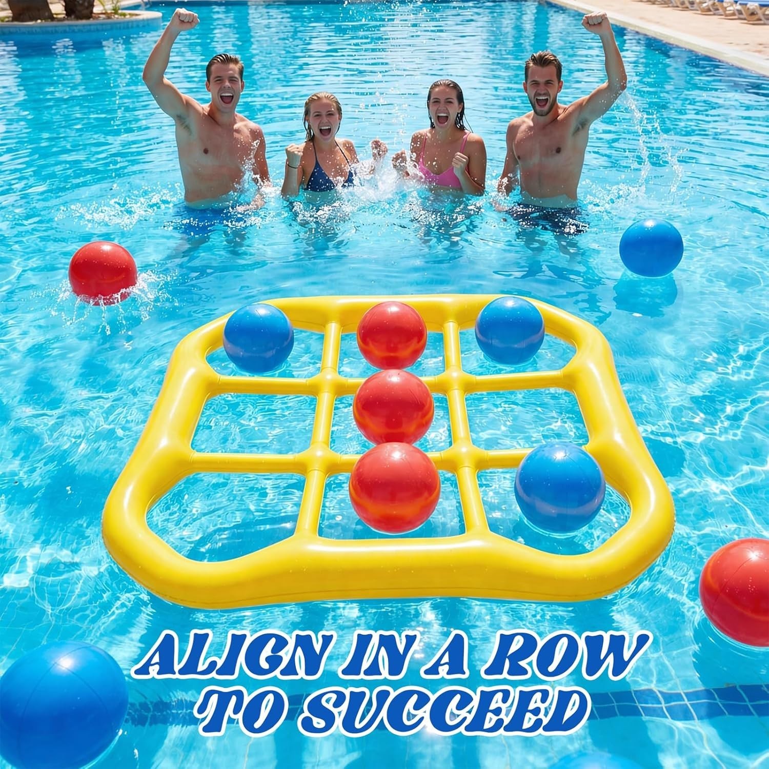 Inflatable Pool Tic-Tac-Toe Game Set with 10 Balls for Adults Kids Teens