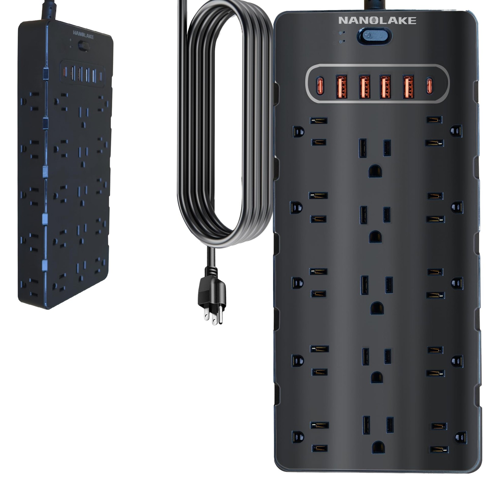 Nanolake 20 Amp Power Strip Surge Protector,Heavy 10.1*4.53*1.83 inch, Black