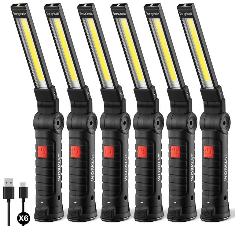 6Pack Rechargeable COB LED Work Light Magnetic Flashlight 360° Rotating Foldable