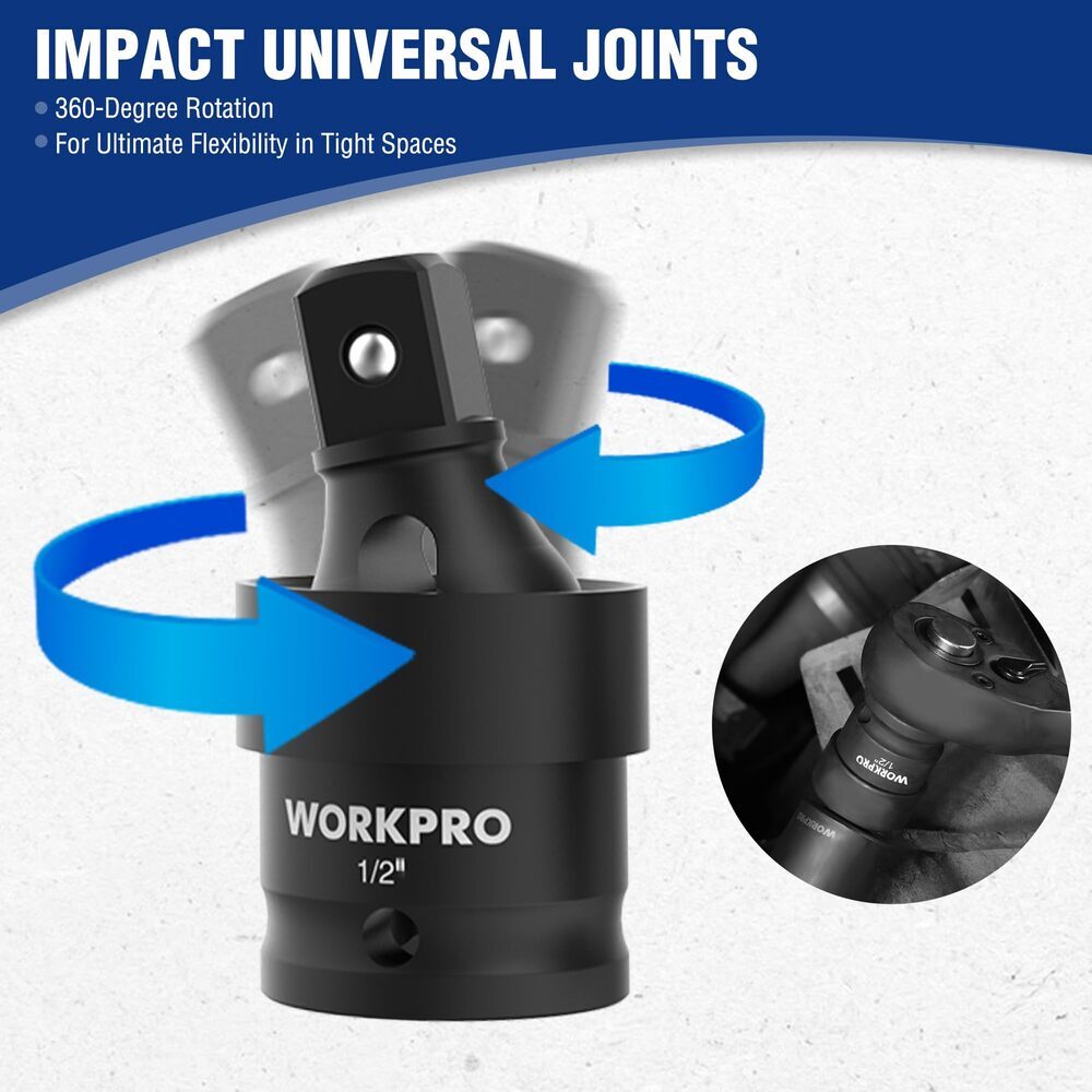 WORKPRO 65PC 1/2” Drive Impact Socket Sets 3/8″-1-1/4″ 10-24mm Deep Shallow Kits