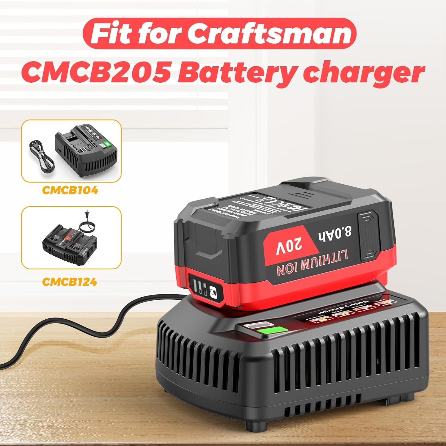 2PACK 20Volt For Craftsman V20 8.0Ah Li-ion Battery CMCB204 CMCB202 /Charger