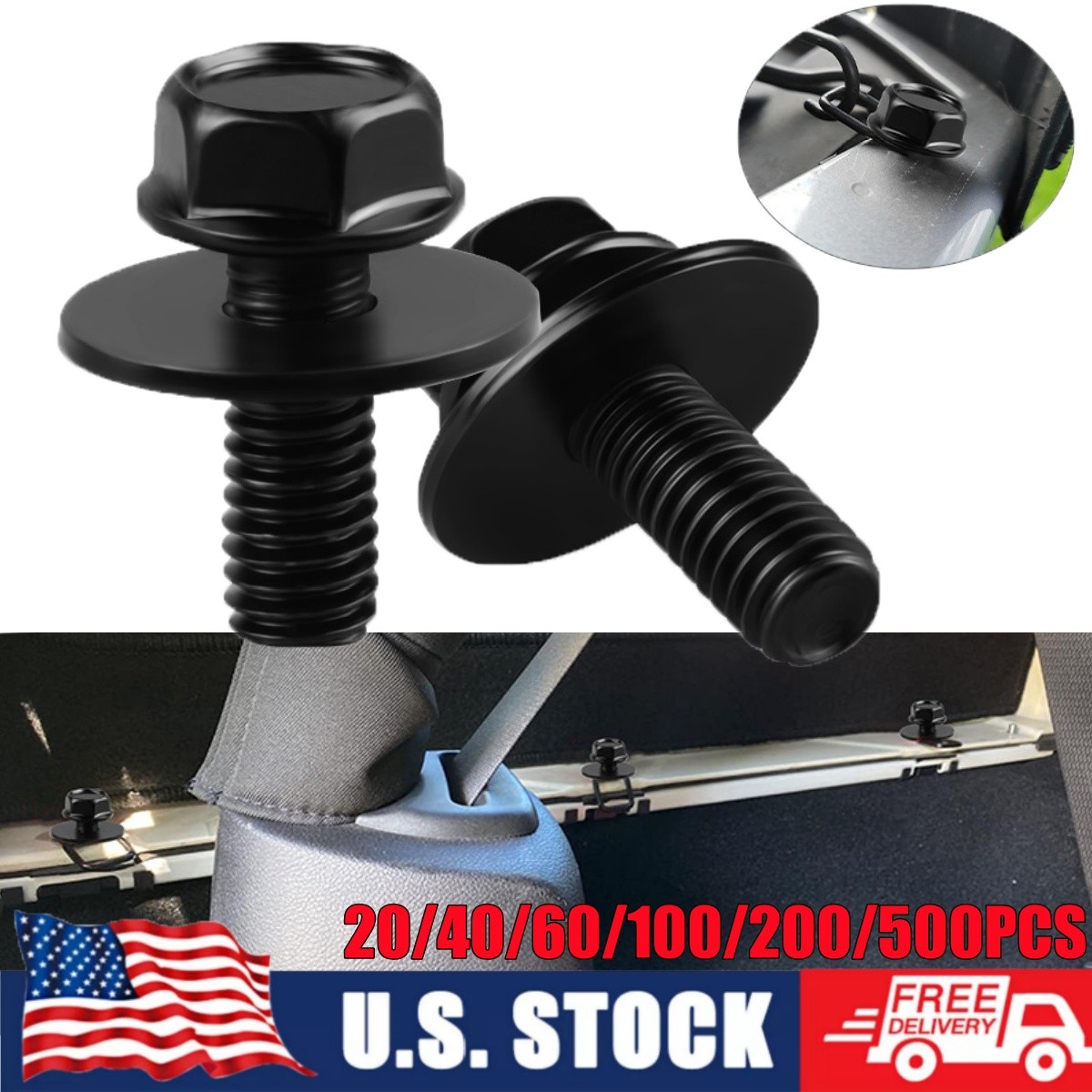 Car Body Bolts Screws Fastener Fender M6-1.0x16mm Long-10mm Hex-17mm Washer NEW
