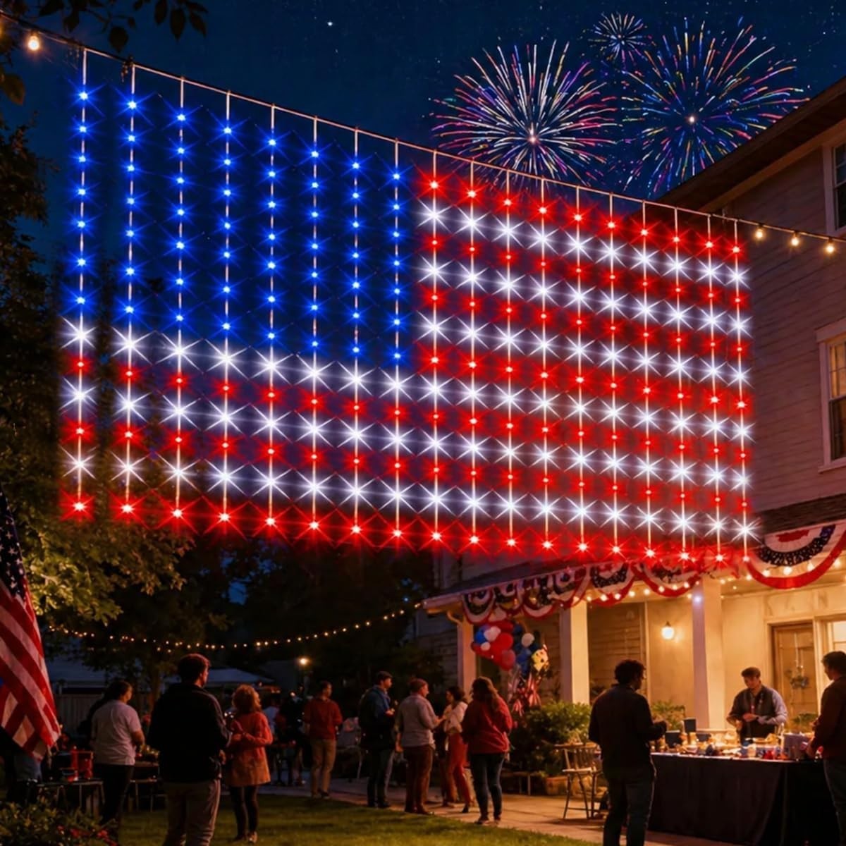 American Flag String Lights, Waterproof Led Flag Net Light, with 420 Super Brigh