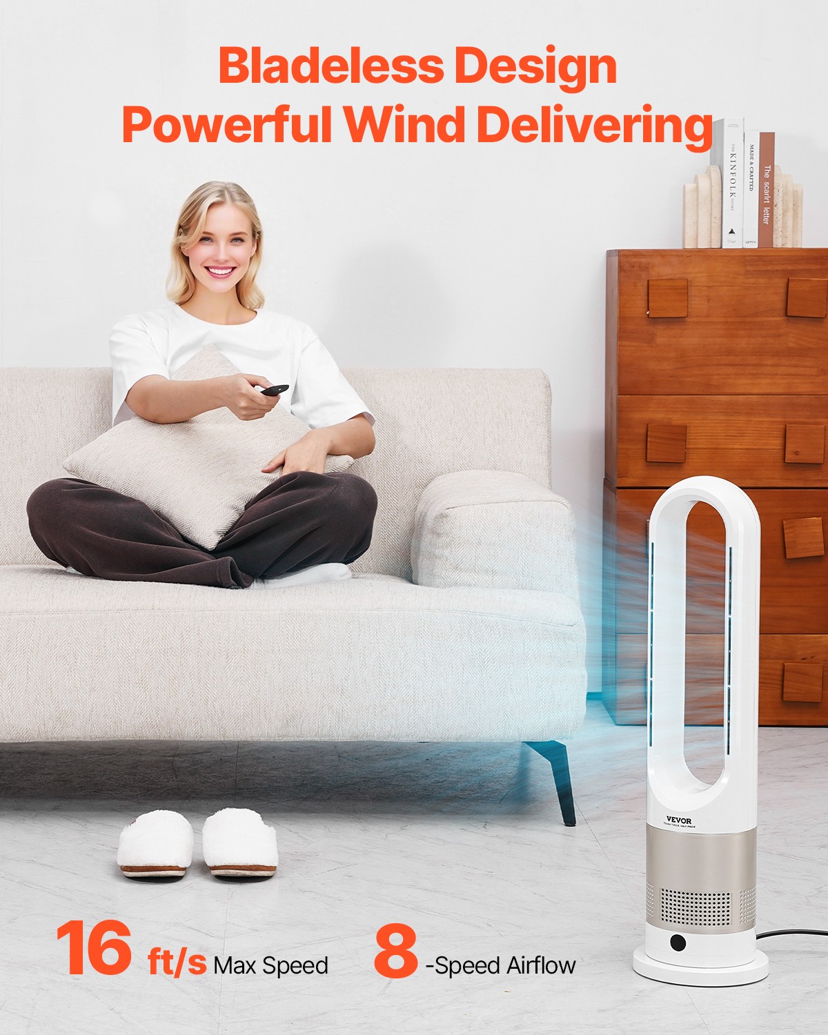 26″ Bladeless Tower Fan Heating Cooling Remote Control Timer Oscillating 8 Speed
