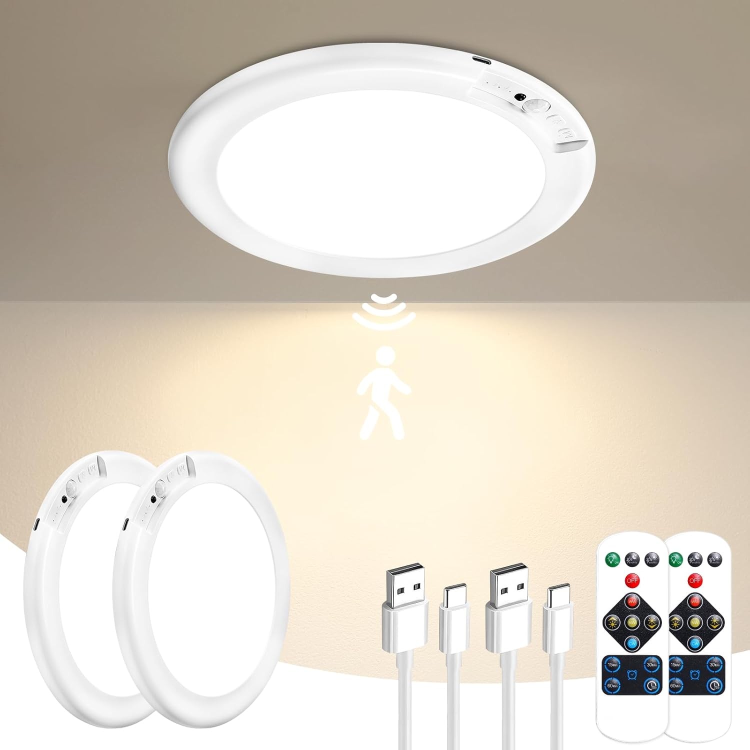 GMOX Rechargeable Motion Sensor Ceiling Light 2/4Pack with Remote