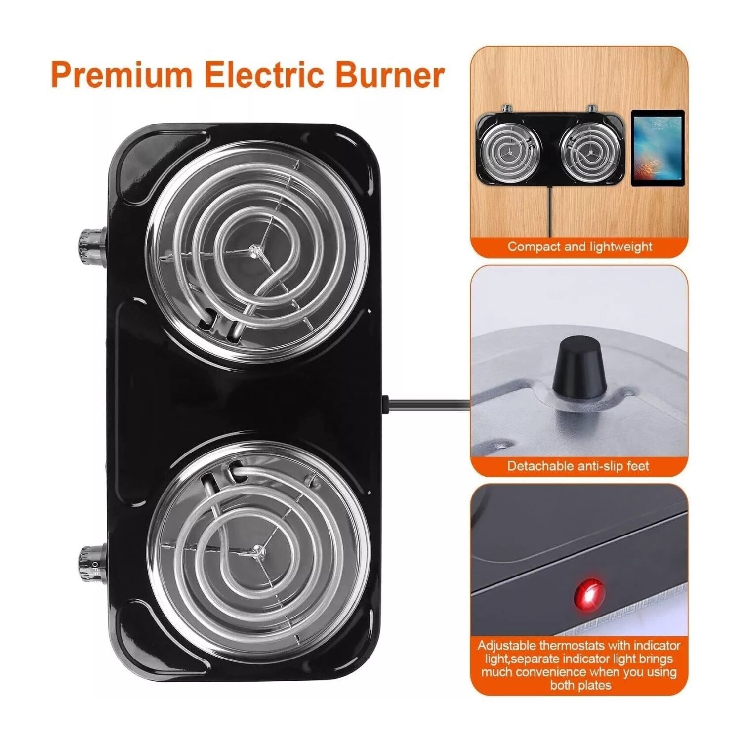 2000W Portable Kitchen Electric Double Burner Hot Plate Cooktop Cooking Stove