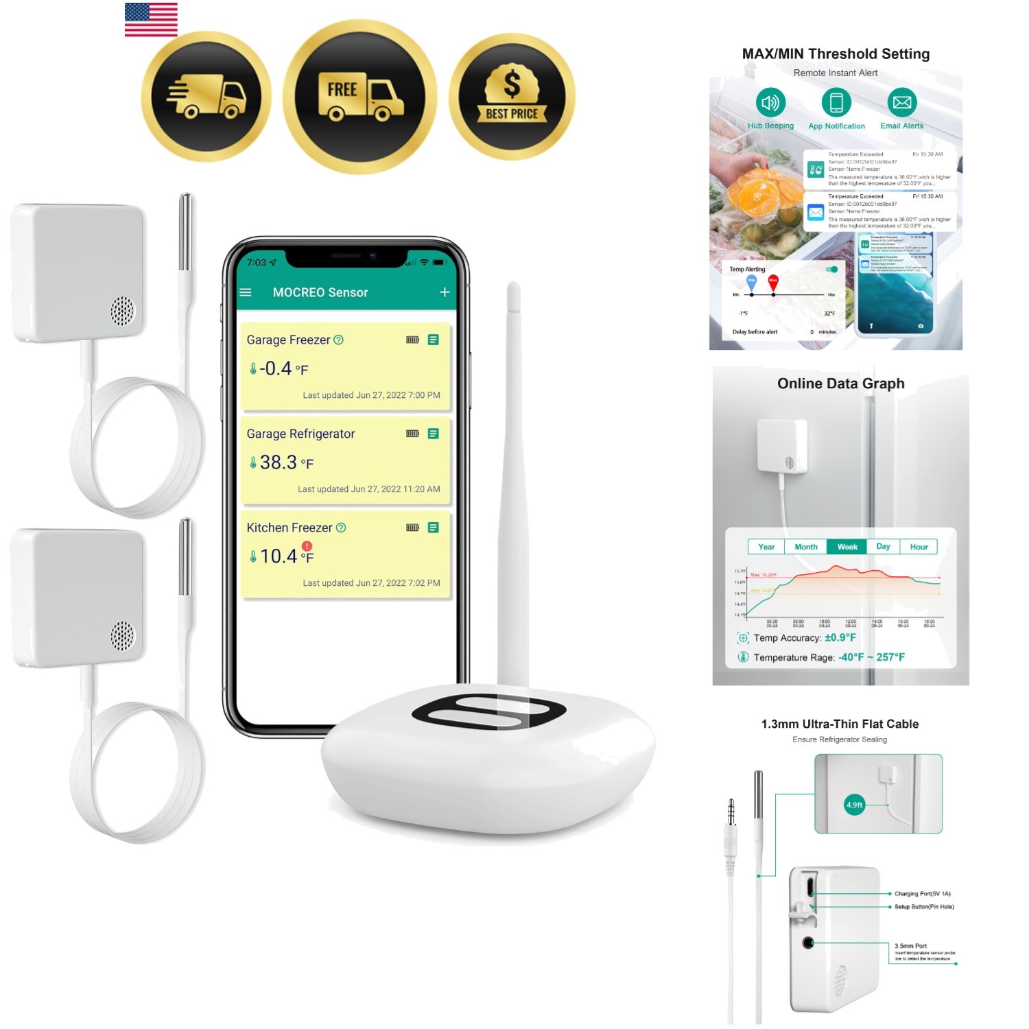 WiFi Thermometer Freezer Alarm, Email Alert, App Notification, Data Record Ex…