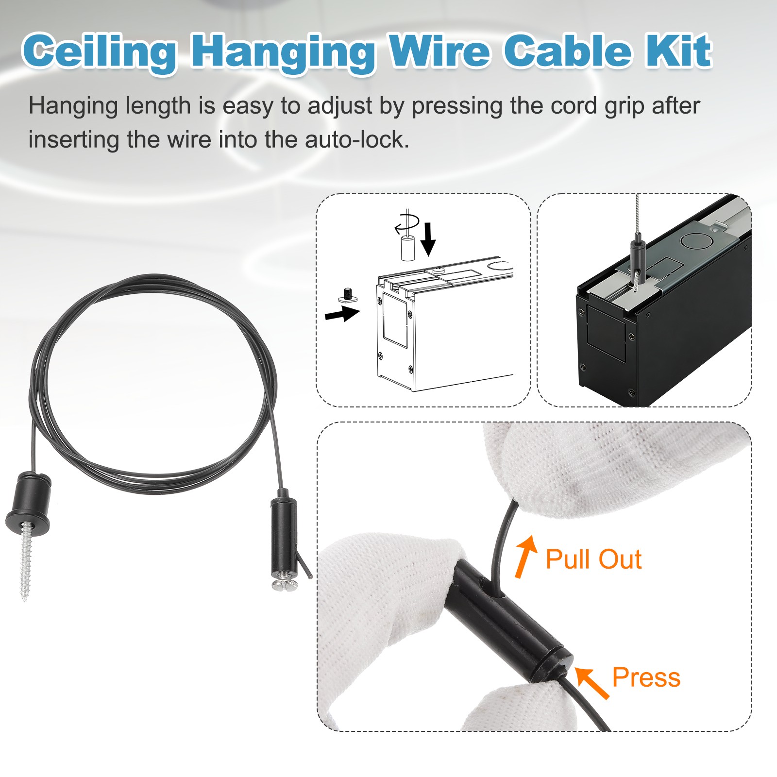 6Set 2.6ft Adjustable Hanging Wire Rope Suspension with Slotted Screw Black