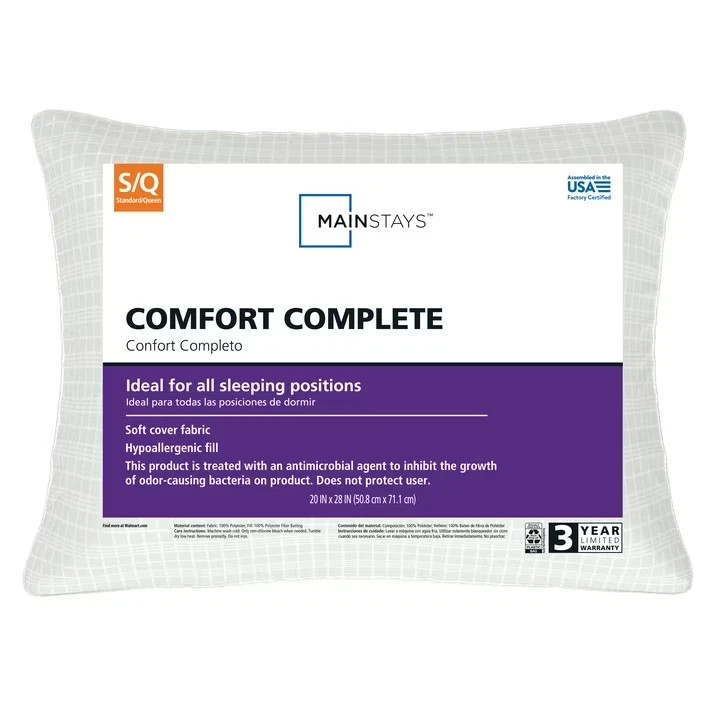 (4 pack) Mainstays Comfort Complete Bed Pillow, Standard/Queen