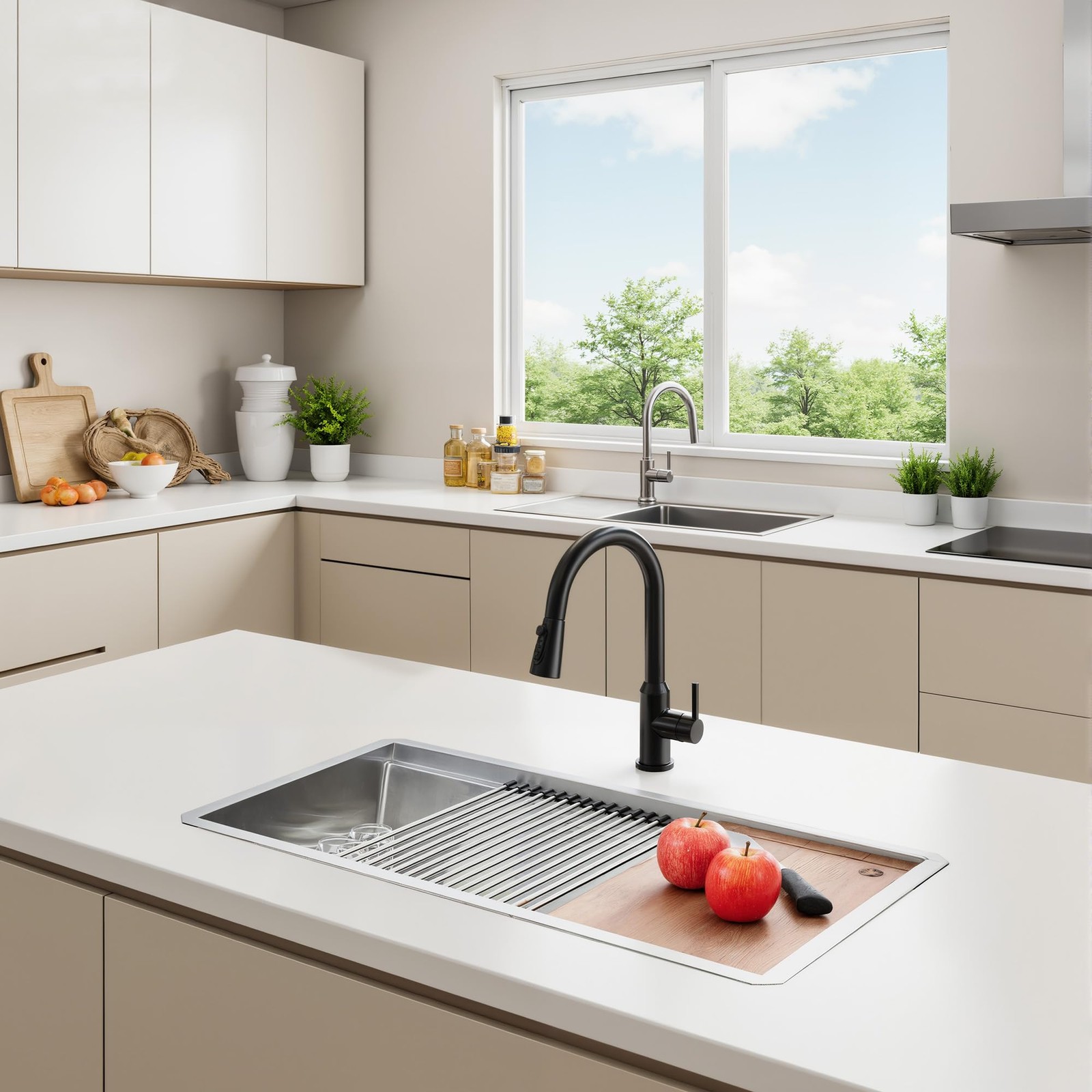 Sleek Kitchen Sink Undermount Single Bowl Stainless Steel 30 In w/ Grid Strainer