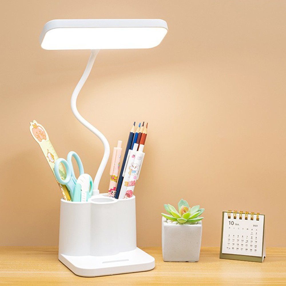USB Rechargeable LED Desk Lamp Table Light with Pen Holder for Home Office Study