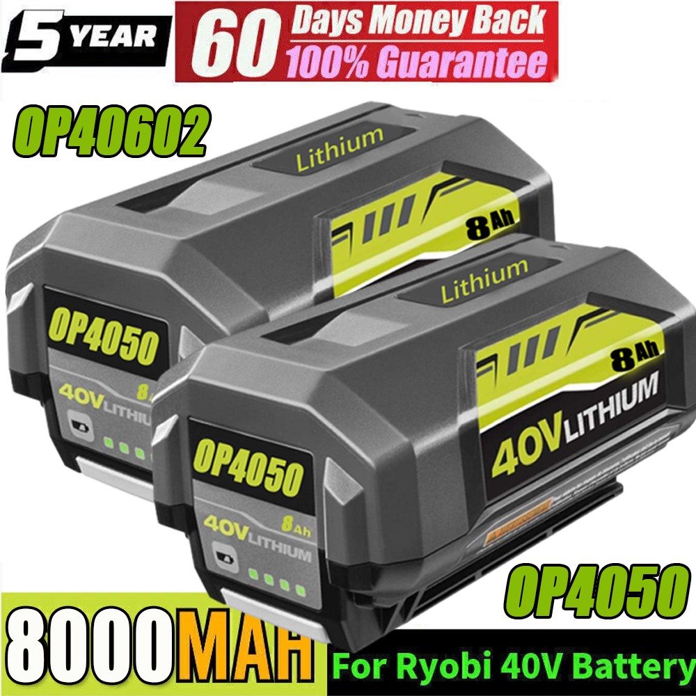 2PCS 8.0Ah Battery For Ryobi 40V Lithium OP4050 OP40602 High Capacity Battery