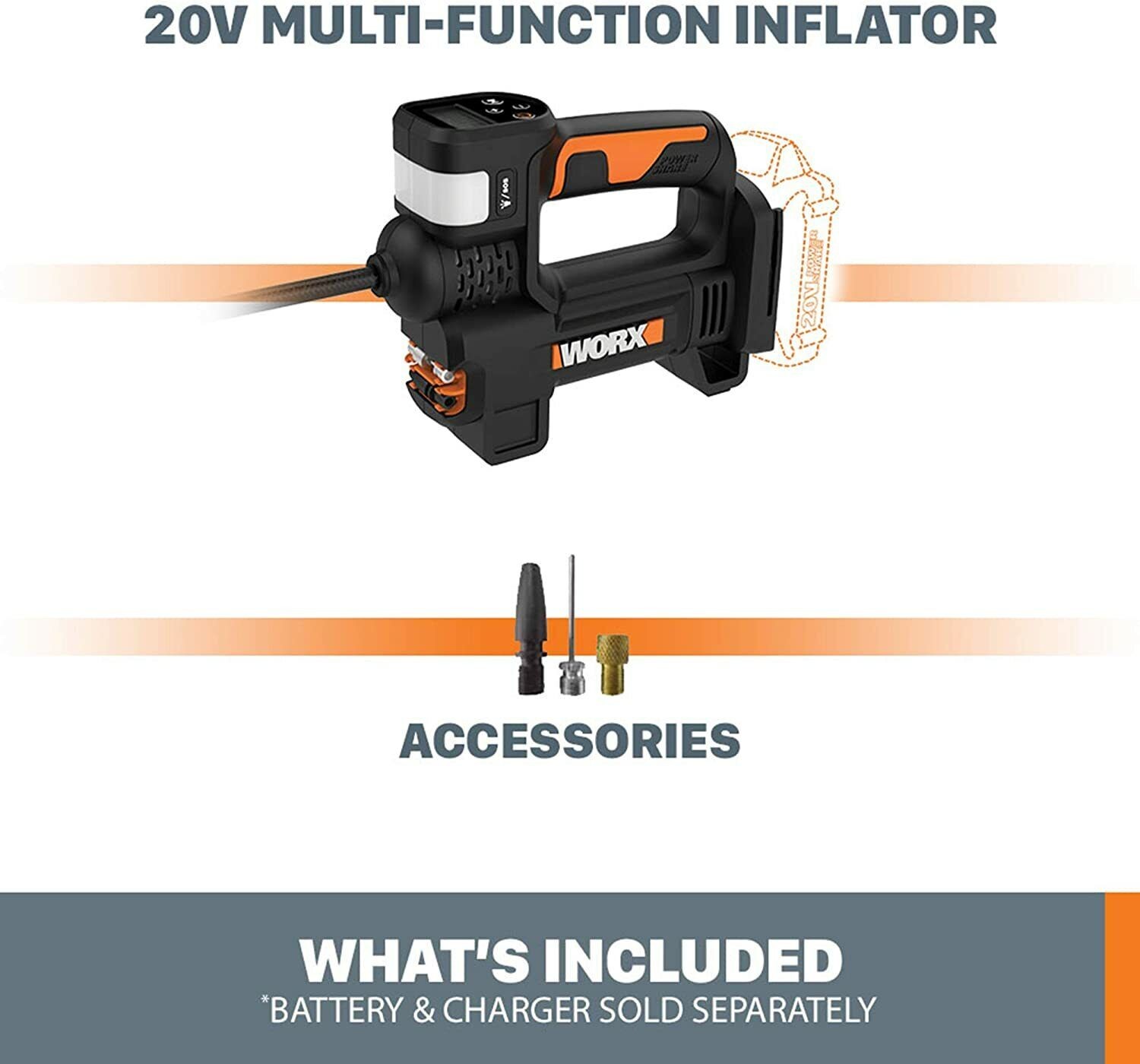 WX092L.9 Worx 20V Power Share Portable Air Pump Inflator – No Battery/Charger