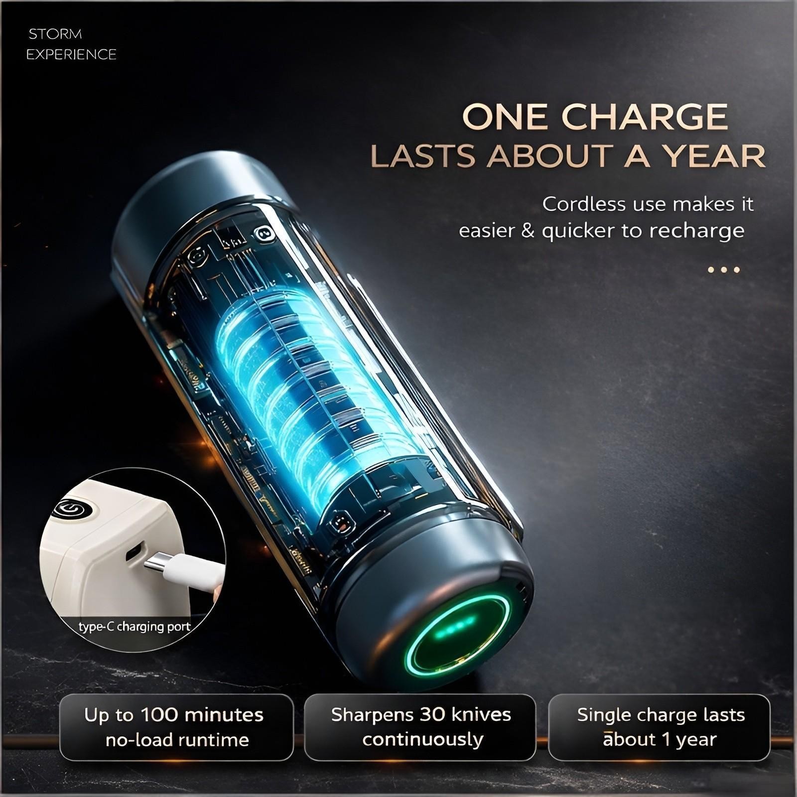 Cordless Electric Knife Sharpener 3 Stage Diamond Grinder USB Rechargeable