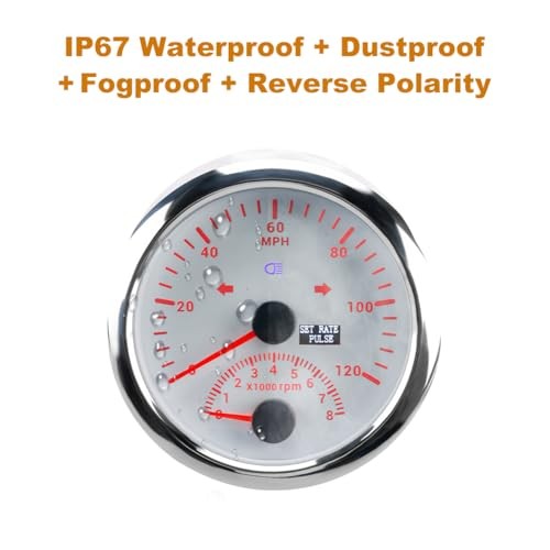 3.34inch 85MM Speedometer 0-120MPH + 8000 RPM Tachometer DC12V for Car White