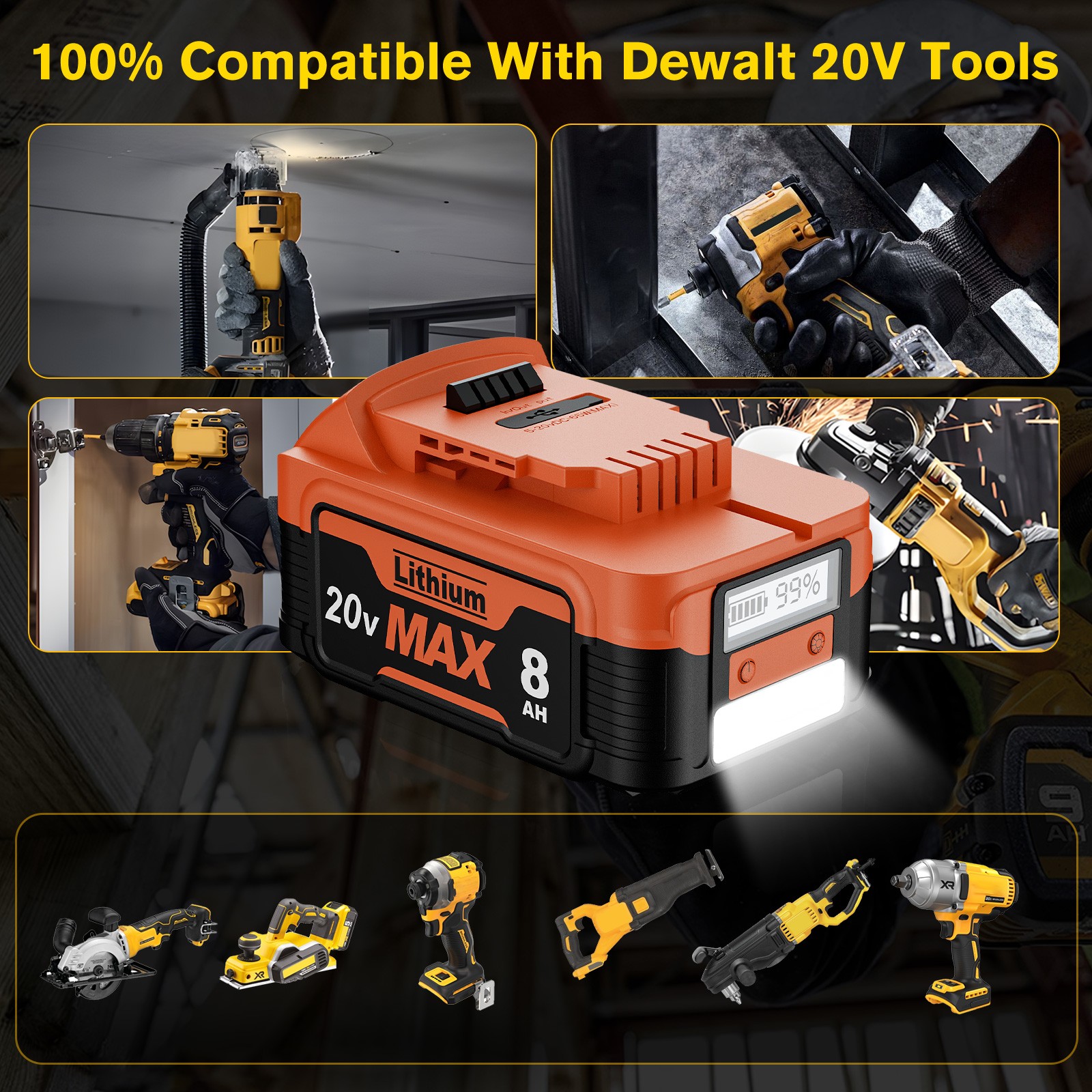 1-2Pack For DeWalt 20V 20 Volt Max 8.0AH Lithium Battery DCB200 DCB206 / Charger