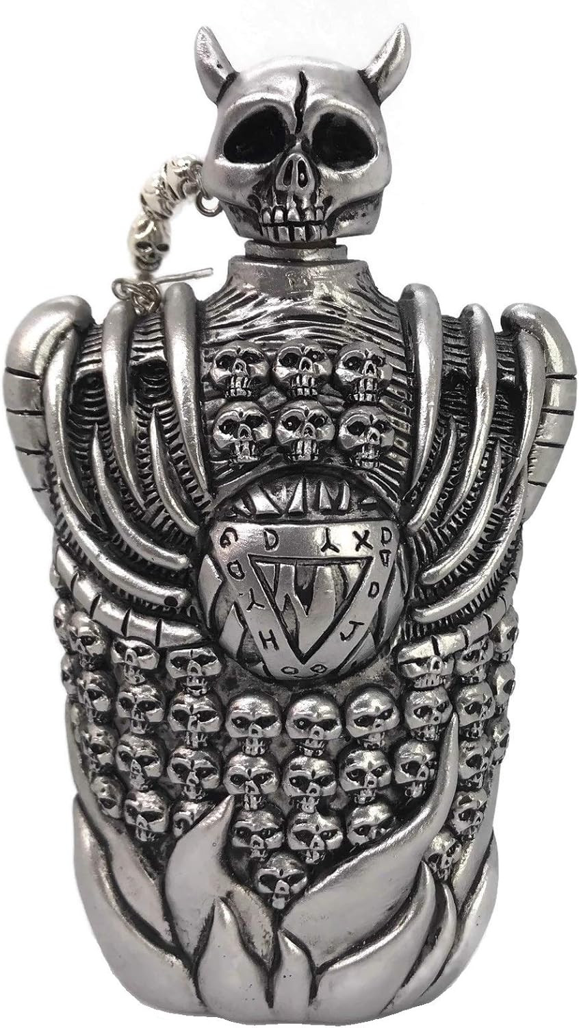 The LITTLE NICKY BOTTLE Flask Props Replica Skull Resin Silver