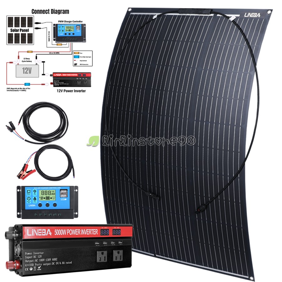 5000W Complete Solar Panel Kit with Controller & Inverter Home 110V Grid System