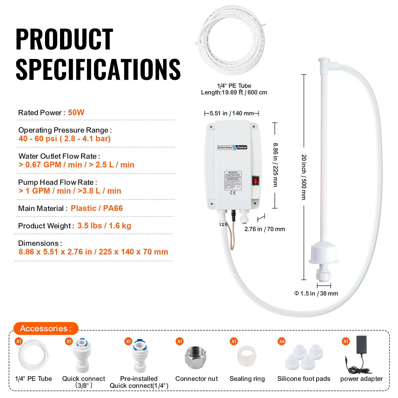 VEVER AC Bottled Water Dispensing Pump System Dispenser Replace Bunn Flojet 110V
