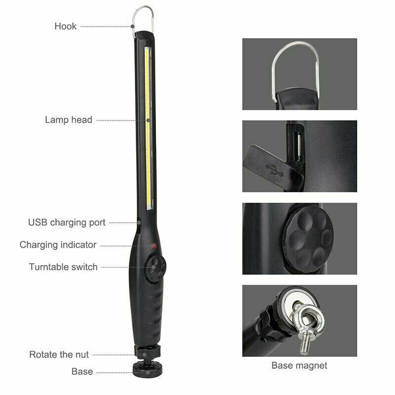 2pcs Rechargeable LED Slim Work Light Mechanic Flashlight Lamp Bar Camping Torch
